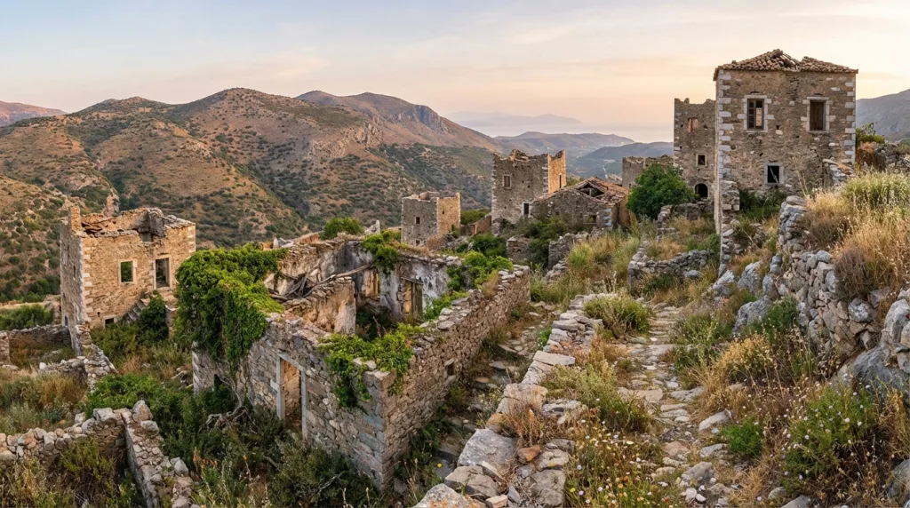 explorez váthia, le village fantôme du péloponnèse, et plongez dans l'histoire mystérieuse de ses maisons en ruine et son atmosphère unique.