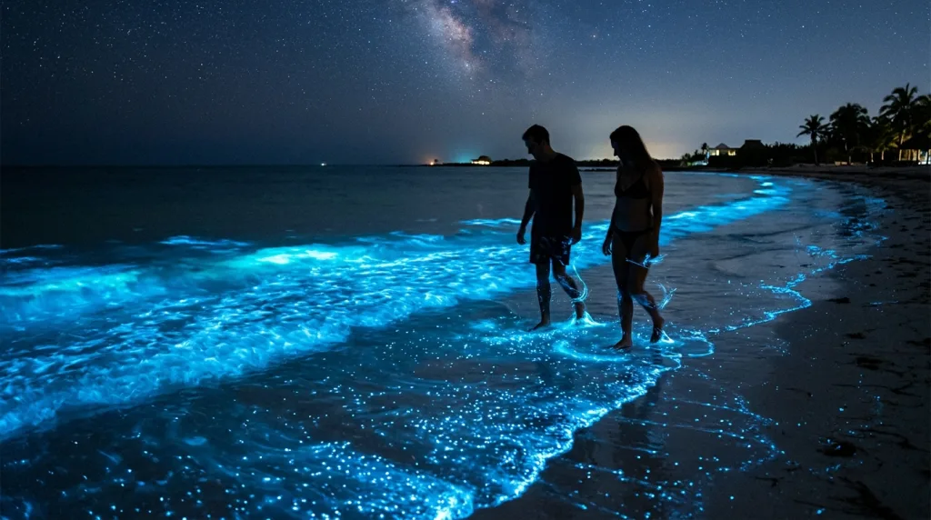 découvrez la magie de la bioluminescence à holbox et vivez un spectacle naturel inoubliable entre ciel étoilé et eaux lumineuses.
